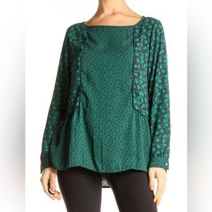 Ann Taylor  LOFT  Navy & Green Floral Long Sleeve Blouse Top Womens Size X…